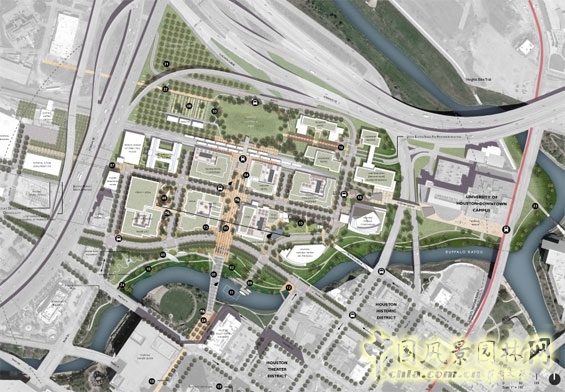 “Bayou Commons”方案整體規(guī)劃圖 城市設計競賽 世界園林 規(guī)劃設計 中國風景園林網(wǎng)